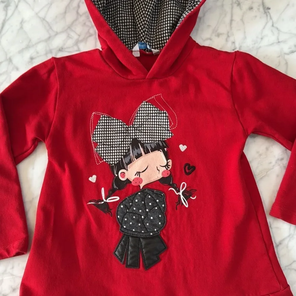 Mayoral Girls Red Hooded Dress Sz 4T